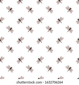 Insects linear pattern - vector seamless texture or background with bugs and beetles in thin line style