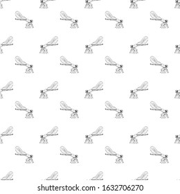 Insects linear pattern - vector seamless texture or background with bugs and beetles in thin line style