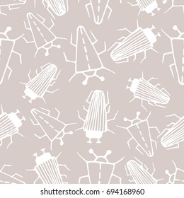 Insects linear pattern - vector seamless texture or background with bugs and beetles in thin line style. Chaotic silhouettes of insects. Vector doodle illustration.