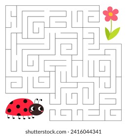 Insects maze game for kids. Cute ladybug looking for a way to the flower. Printable worksheet with solution for school and preschool.