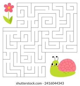 Insects maze game for kids. Cute snail looking for a way to the flower. Printable worksheet with solution for school and preschool.