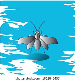 insects, moth. Gray. vector image with blue background