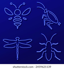 insects neon sign, modern glowing banner design, colorful modern design trend. Vector illustration.