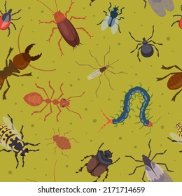 Insects pattern. Ants flea roaches harmful bugs illustrations for textile design project exact vector seamless background