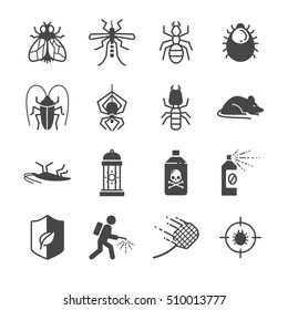 Iconos de control de insectos y plagas. Incluidos los íconos como chicharrones, pulgas, pulgas, ratones, mosca, cucarachas y más.