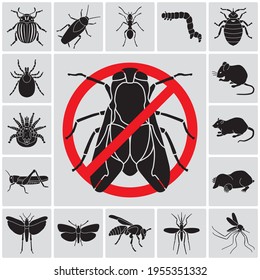 Insects and pests detailed icons set