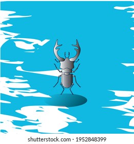 insects, pincer beetle. Gray. vector image with blue background