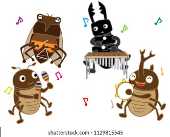 Insects are playing and singing instruments.
