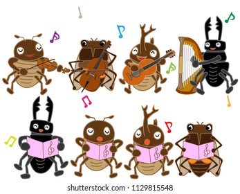 Insects are playing and singing instruments.
