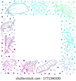 Insects. Printing on paper. Vector isolated illustration with insect. Butterfly, ant, beetle, ladybug, caterpillar, bee on a white background. Design for biology books. Insects. 