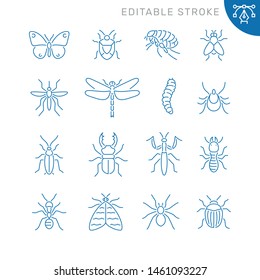 Insects related icons. Editable stroke. Thin vector icon set