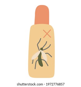 Insects repellent spray. Hand drawn flat vector illustration isolated on white background.  Camping and tourism equipment.	