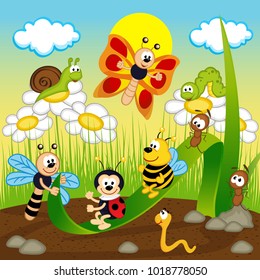 insects  ride on leaf - vector illustration, eps
