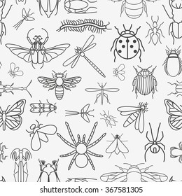 Insects seamless pattern. 24 pieces in set.  Vector illustration