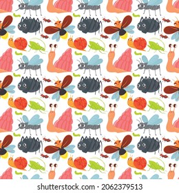 Insects Seamless Pattern Design. Vector Illustration.