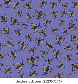 Insects seamless pattern with many flying moths