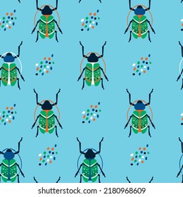 Insects seamless pattern. Wildlife beetle. Vector illustration. Eps10. 
