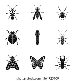 Insects set icons in black style. Big collection of insects vector symbol stock illustration