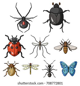 Insects set icons in cartoon style. Big collection of insects vector symbol stock illustration svg