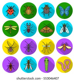 Insects set icons in flat style. Big collection of insects vector symbol stock illustration
