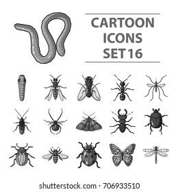 Insects set icons in monochrome style. Big collection of insects vector symbol stock illustration