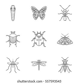 Insects set icons in outline style. Big collection of insects vector symbol stock illustration