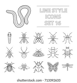 Insects set icons in outline style. Big collection of insects vector symbol stock illustration