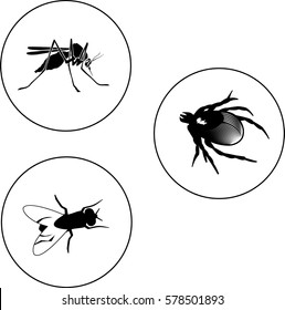 insects set including bug, fly and mosquito. Bugs icons. Vector illustration