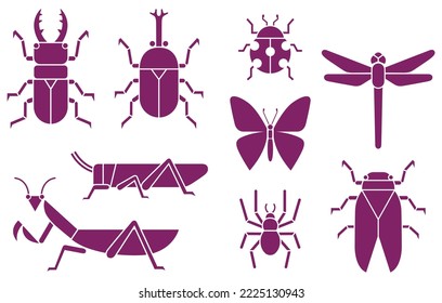 Insects set isolated silhouette icons vector