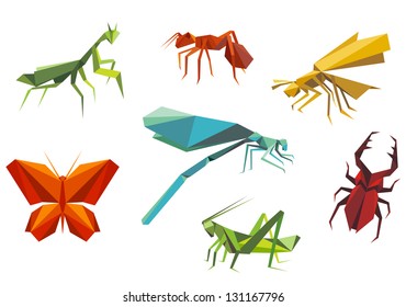 Insects set in origami style isolated on white background. Jpeg (bitmap) version also available in gallery