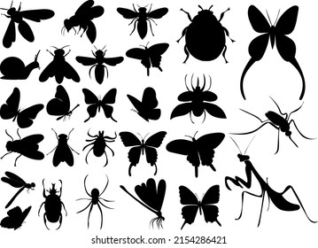 insectos ponen silueta, sobre fondo blanco, aislados, vectores