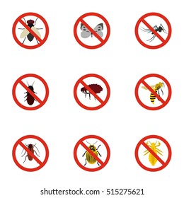Insects sign icons set. Flat illustration of 9 insects sign vector icons for web