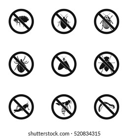 Insects sign icons set. Simple illustration of 9 insects sign vector icons for web