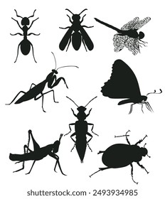 insects silhouette. insects flat icon vector 