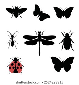 Insects silhouette icon set white background