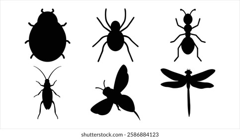 Insects Silhouette Set Collection of Bug Silhouettes Vector Illustration for Digital