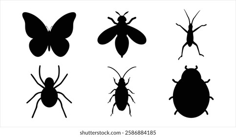 Insects Silhouette Set Collection of Bug Silhouettes Vector Illustration for Digital