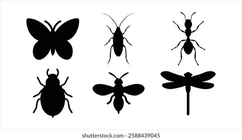 Insects Silhouette Set Collection of Bug Silhouettes Vector Illustration for Digital