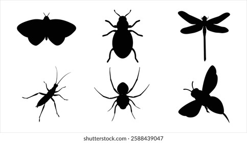 Insects Silhouette Set Collection of Bug Silhouettes Vector Illustration for Digital