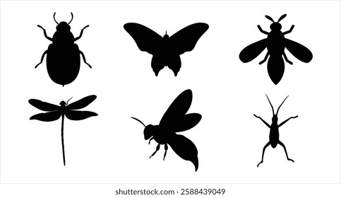 Insects Silhouette Set Collection of Bug Silhouettes Vector Illustration for Digital