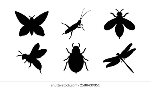 Insects Silhouette Set Collection of Bug Silhouettes Vector Illustration for Digital