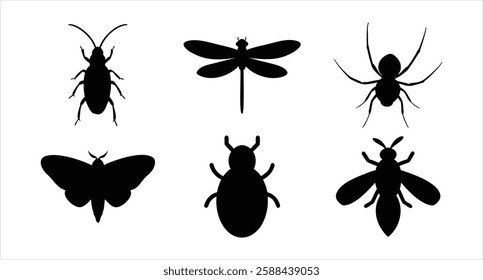 Insects Silhouette Set Collection of Bug Silhouettes Vector Illustration for Digital