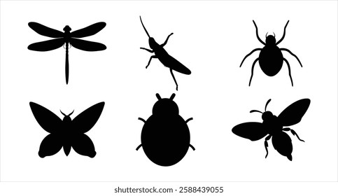 Insects Silhouette Set Collection of Bug Silhouettes Vector Illustration for Digital