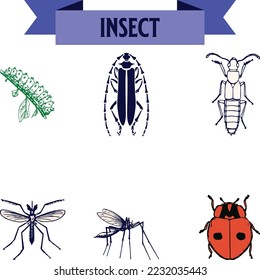 Insects sketch icon set for web, mobile and infographics. Hand drawn Insects vector icon set isolated on white background.