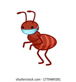 Insects, a small brown ant wearing a face mask, white background
