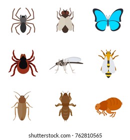 Insects. Spider, fly, butterfly, mite, cockroach and other. isolated vector illustration
