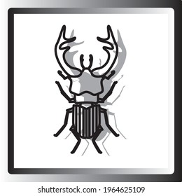 insects, vector image in black lines with white background and square frame with gradient tone.