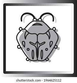 insects, vector image in black lines with white background and square frame with gradient tone.