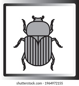 insects, vector image in black lines with white background and square frame with gradient tone.