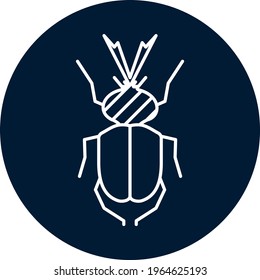 insects, vector image in white lines with circular background in dark tone.